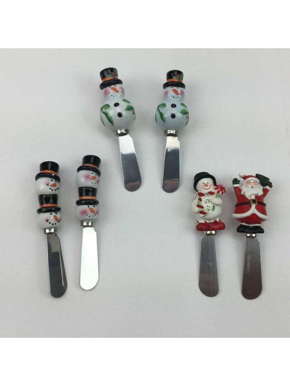 Christmas Holiday Cheese Spreaders Knives Set 6 Snowman Santa White Black Red
